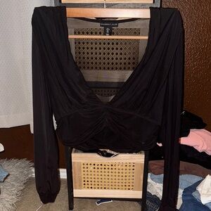 Sincerely Jules Black Ruched Crop Blouse